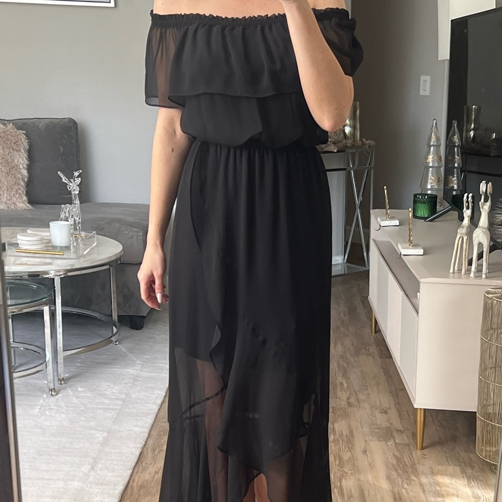 Express Black Flamingo Off the Shoulder Dress Hi-Low Dress Size XS